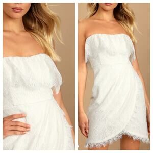 Lulus Olia White Lace Strapless Tulip Mini Dress, Small